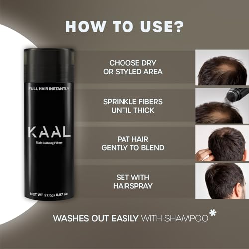 KAAL Hair Fibers - Refillable Hair Powder (27.5g, Black) to Instantly Conceal Thinning Areas for Men and Women