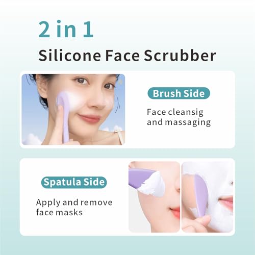 Blackhead Remover Tool,Black Head Remover for Face Nose-2 in 1 Pore Cleaning Brush Face Scrubber Skin Care Scraper Mask Applicator Spatula for Men Women Deep Cleansing (Blue)