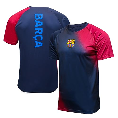Icon Sports FC Barcelona Shirt - Officially Liecensed Jersey Style Short Sleeve Athletic Football Team Graphic Game Day Active Tee Top | Eclipse, Small