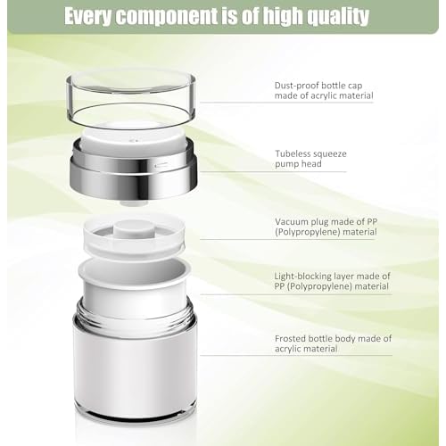 Airless Pump Jar, 1.7 oz Airless Pump Bottles, Travel Lotion Container ? Vacuum Dispenser for Cream ? Leak-Proof TSA-Friendly Design Keeps Cream Fresh ? Multi-Purpose for Lotion, Sunscreen (2 Pack)
