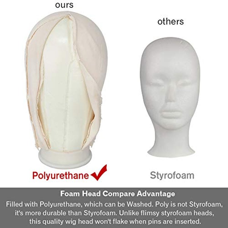 Leeven 21"-24" Poly Canvas Block Head Professional Mannequin Canvas Head for Making, Drying,Styling Wigs with Table Clamp Stand 22 Inch