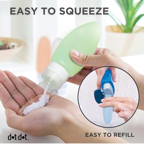 Dot&Dot Leak Proof Travel Bottles - TSA Approved 3oz Silicone Toiletries Travel Shampoo & Conditioner Containers with Labels