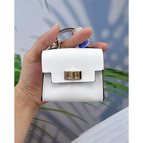 2 pack Mini Purse Keychain PU Leather Tiny Bags Pouches for Purse Pocket Bag Card Holder Data Cable Organizer Pouch Orange White (Orange + White)