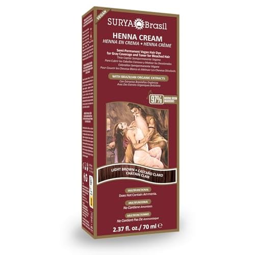 Surya Brasil Light Brown Natural Henna Cream Hair Color Treatment for Gray Hair Coverage, Deep Conditioning Semi Permanent Hair Dye, 2.37 oz / 70 ml