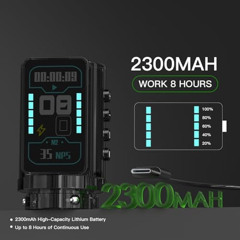 Wormhole Tattoo Gun for Artists Aluminum Alloy 7 Adjustable Stroke Wireless Tattoo Machine with 2300mAh Battery Lightweight Compact Rotary Tattoo Pen Powerful Motor Precision Professional - Black