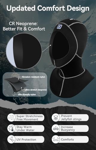 XUKER Neoprene Wetsuit Hood Scuba Diving Hood 5/3mm for Men Women, Diving Cap Surfing Thermal Hood for Kayaking Snorkeling Swimming Sailing Canoeing Water Sports
