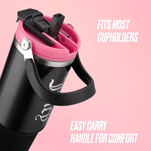 Juicy Couture Flip Fusion Hydration 40oz Stainless Steel Tumbler with Flip Handle, Black