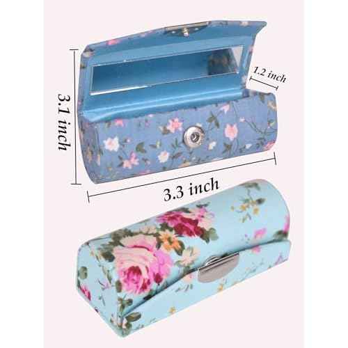 12 Pcs Lipstick Case with Mirror Floral Design Lipstick Holder Flower Printing Lip Stick Box (Pattern A)