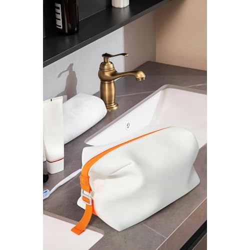 6"x 11" 6L Large Silicone Toiletry Bag,Waterproof Leakproof Foldable Travel Organizer,Dopp Kit Alternative for Men & Women,White