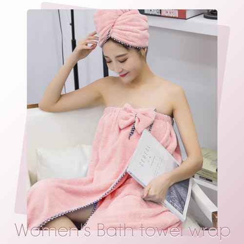 Hair Towel Women Bath Wrap - Adjustable Microfiber Super Absorbent to Quick Drying Hair and Body for Gym, Spa, Sauna and Shower After Body Cover, Pink