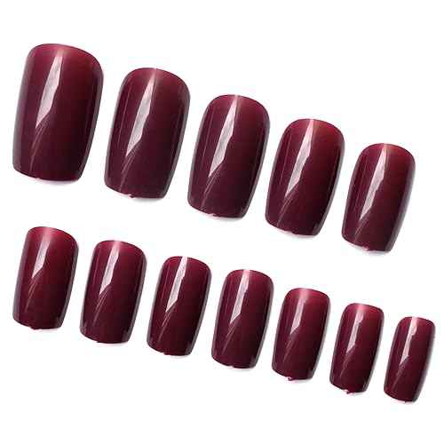 LoveOurHome 240pc Christmas Wine Red Press on Nails Medium Square Fake Nails Press ons Square Nail Tips Gel False Nails Presson Artificial Fingernails & Glue Adhesive Tabs Women Girls Manicure Decor