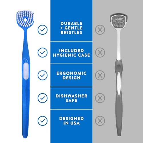 Soft Bristle Tongue Brush for Adults (1 Pack), Reduce Bad Breath & Improve Oral Hygiene, Tongue Scraper Brush Ergonomic Handle & Protective Cap, Tongue Cleaner for Adults, Tongue Scraper for Adults