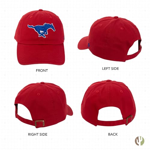Desert Cactus Southern Methodist University Baseball Hat SMU Mustangs Brimmed Embroidered Cap Adjustable Cloth Strap Adult (Style B) Red