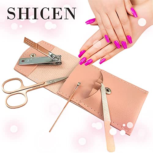 Manicure Set, Professional Women Nail Clippers Kit 4PCS£¬ Stainless Steel Nail Cutter Care Tools Professional Grooming Kits, PU Leather Travel Case £¨rose gold£©