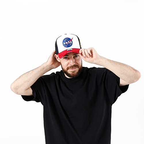 ililily NASA Meatball Logo Embroidery Baseball Cap Apollo 1 Patch Trucker Hat, Black & White - Premium