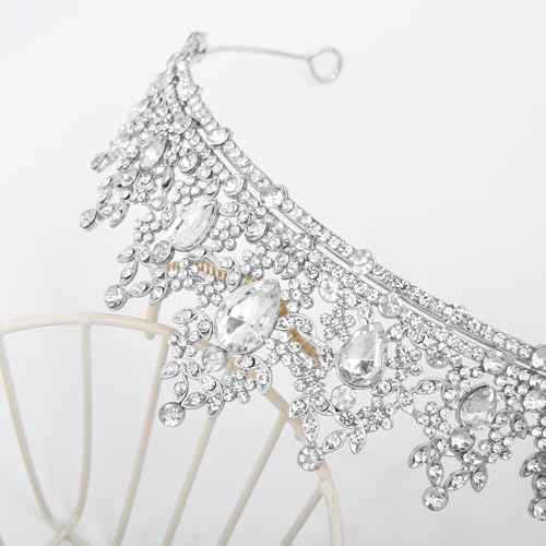 WOVOWOVO Princess Crown Queen Birthday Tiara for Women Girls, Silver Crystal Tiaras and Crowns Headband Hair Accessories for Bride Wedding Halloween Costume Party Prom Christmas Gifts