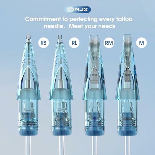 Wjx Tattoo Cartridge Needles 50Pcs Mixed Size #12 Standard 3RL 5RL 7RL 5RS 7RS 9RS 7RM 9RM 7M 9M Disposable Tattoo Cartridges Round Liner Shader Curved Magnum Fit in Most Tattoo Machines