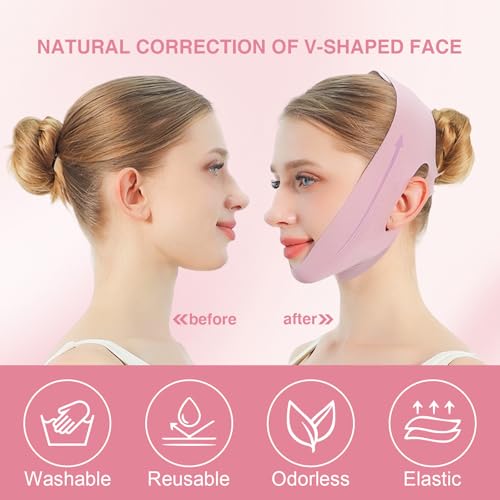 V Line Lifting Face Mask for Sleeping, Reusable Double Chin Reducer for Women, Jaw Exerciser for Face Slimming and Sagging Prevention, Medium