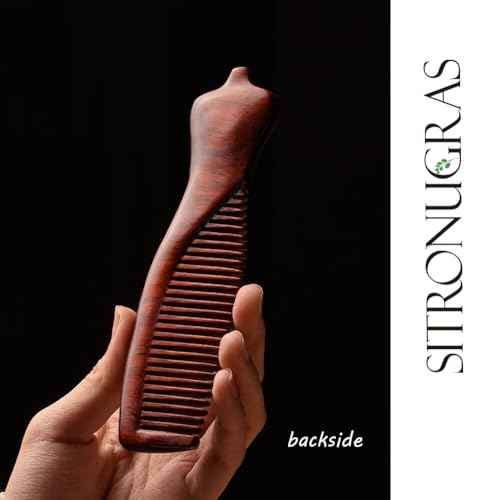 Handmade Swood Hair Comb,Anti Static Natural Hair Detangler for Men Women Kids, No Snag Wooden Hair Comb Without Handle (Fine Teeth flower hand drawing with box)