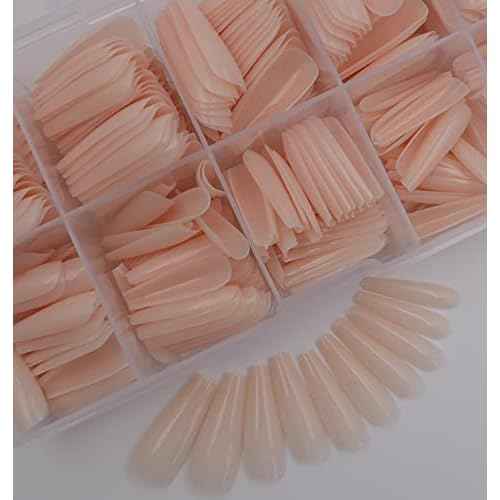LuckForever 500pc Nude Pink Coffin False Nails Press on Full Cover Ballerina Fake Acrylic Nail Tips Manicure Fingernails Design Decor with Case for Women Girls Home Salon DIY (Point Nude)