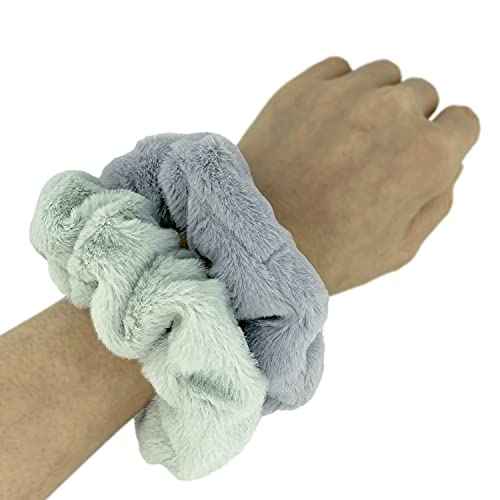 BETITETO Furry Hair Scrunchies Fluffy Bobbles Hair Elastic Ponytail Holder Soft for Women Girls, Pack of 9 (Multicolored Fluffy)