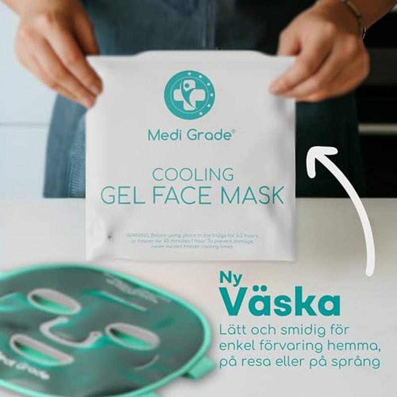 Medi Grade Cooling Gel Face Mask with 1 Lycra Fabric Mask and Storage Pouch - Soothing Gel Face Mask for Dark Circles and Puffiness - Cold Full Face Gel Mask Relaxation