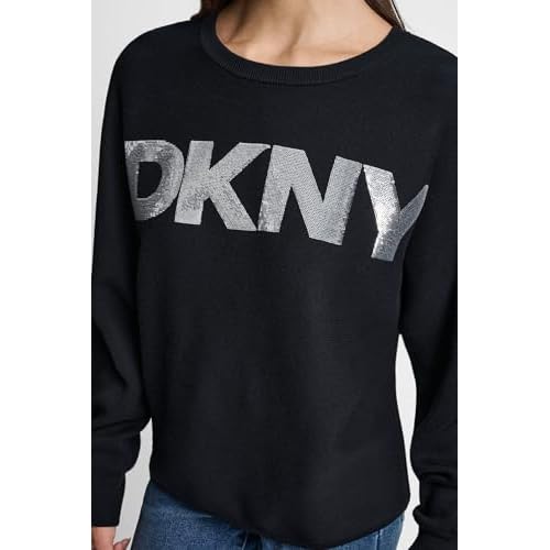 DKNY Womens Long Sleeve Crew Neck Logo Sweater