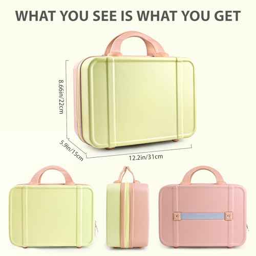 JZRSuitcase 14 Inch Makeup Train Case ABS Toiletry Bag for Women Portable Travel Hard Shell Carry-On Mini Cosmetic Organizer with Elastic Bands