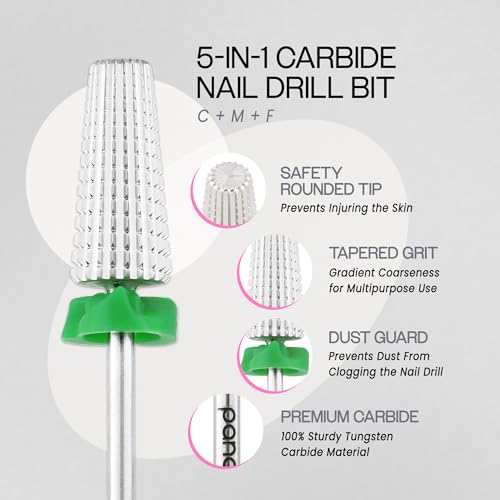 PANA Nail Carbide 5 in 1 Bit - Two Way Rotate use for Both Left and Right Handed - Fast remove Acrylic or Hard Gel - 3/32" Shank - Manicure, Nail Art, Drill Machine (Coarse - C, Silver)