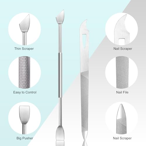 Cbiumpro 5-Pack Cuticle Trimmer Set with Pusher, Cutter, Scraper, Nipper, Clipper, Professional Stainless Steel Cuticle Remover Tools Kit for Fingernails & Toenails - with Case