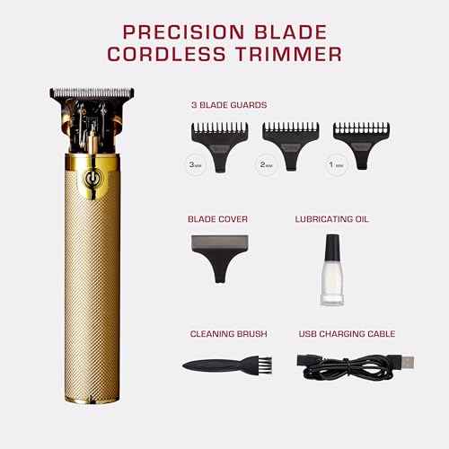 KISS Precision Blade Cordless Trimmer with Stainless Steel T-Blade, Powerful High-Torque, High-Speed Motor, 3 Blade Guard Attachments & Blade Cover, USB Cable & Long-Lasting Lithium Ion Battery
