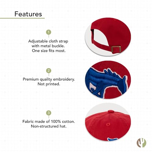 Desert Cactus Southern Methodist University Baseball Hat SMU Mustangs Brimmed Embroidered Cap Adjustable Cloth Strap Adult (Style B) Red
