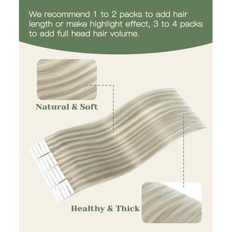 SURNEL Injected Tape in Hair Extensions 20Inch #18P60 Ash Blonde with Platinum Blonde Human Hair Seamless Invisible Tape in Extensions 20 Pcs 45g(#18P60,20)