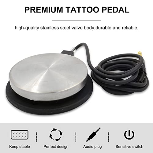 Tattoo Foot Pedal - Premium Tattoo Machine Pedal Switch 360 Degree Round Stainless Steel Foot Pedal with 6.5ft Silicon Soft Wire for Tattoo Machine Power Supply