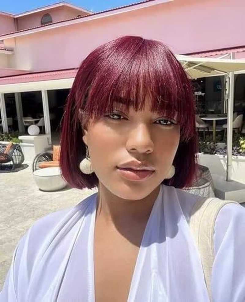 Bob Wig with Bangs - Glueless Human Hair Straight Layered Bob | 10-Inch 99J Color