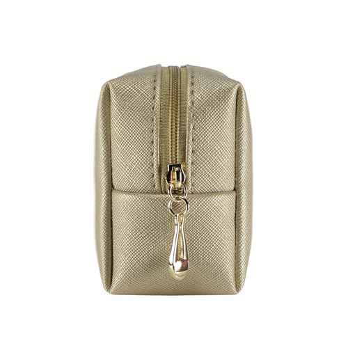 Small Makeup Bag Portable Cosmetic Bag for Women Makeup Pouch Waterproof Toiletry Bag for Travel (Gold, Mini)