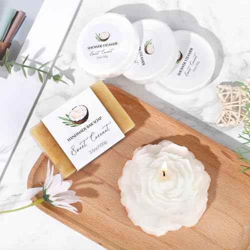 Spa Gift Baskets for Women, Sweet Coconut Birthday Gifts Baskets for Women, Spa Kit Gift Box, Bath and Body Relaxing Gifts Set for Mother Wife Sister Friends with Glass Cup Salt Scrub Shower Steamers