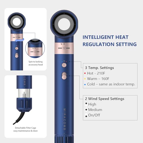 Hair Dryer Brush Professional Hair Multi-Stylers - MIRACOMB Ionic Hot Air Styling System with Auto Wrap Curlers, Brushless Motor, Intelligent Heat Control - Fast Drying - Versatile for All Hair Types