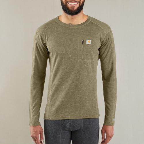 Carhartt Men's Force Heavyweight Thermal Base Layer Long Sleeve Pocket Shirt, Burnt Olive Heather, Small