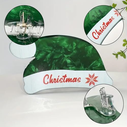 Christmas Hair Claw Clips Santa Hat Hair Clip Xmas Green Santa Hat Design Hair Jaw Clips Snowflake Acrylic Non-Slip Clamp Clips Cute Christmas Hair Accessories for Women and Girls, 1PCS