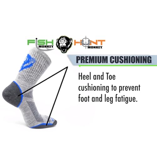 Fish Monkey Heavyweight Boot Crew Fishing and Hunting Merino Compression Wool Socks (XX-Large, Grey)