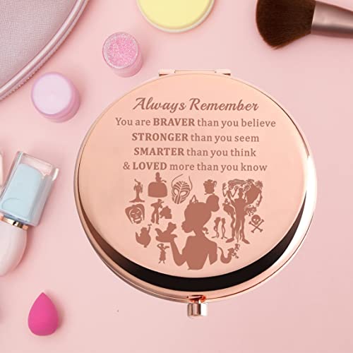 KEYCHIN Frog Princess Pocket Mirror Princess Fairytale Fans Gifts Always Remember You are Braver Stronger Smarter Than You Think Compact Makeup Mirror (Frog Princess-RG)