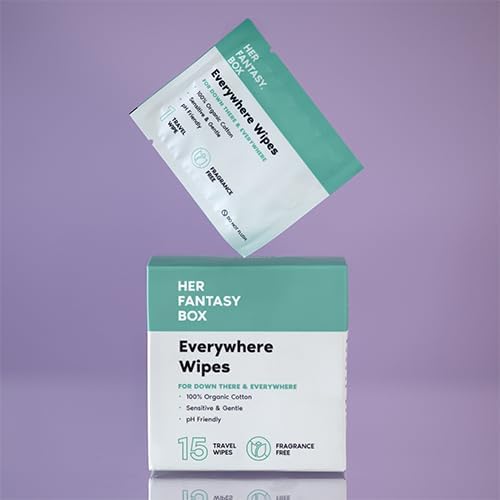 Her Fantasy Box | Everywhere Wipes – 100% Organic Cotton, Gentle & Refreshing, pH-Balanced, Fragrance-Free, Plant-Powered for Body, Face & Intimate Areas, Ideal for Sensitive Skin - 1 Pack, 15 Wipes