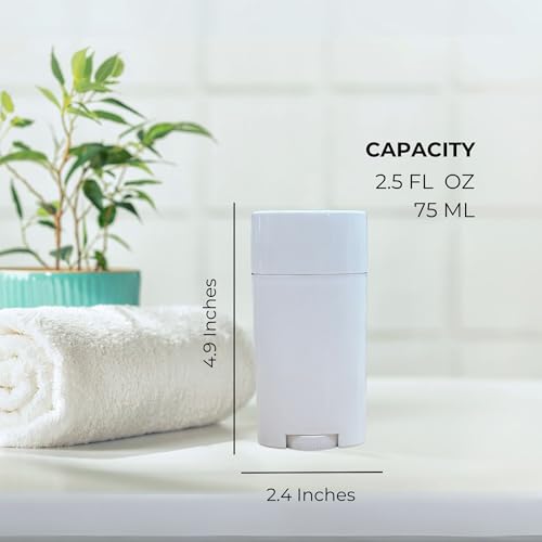 Cornucopia Brands 2.5oz Empty Deodorant Containers (8-Pack, 75ml); BPA-Free Plastic White Twist-Up Refillable Tubes for DIY Deodorant, Aromatherapy, Balm, Etc.