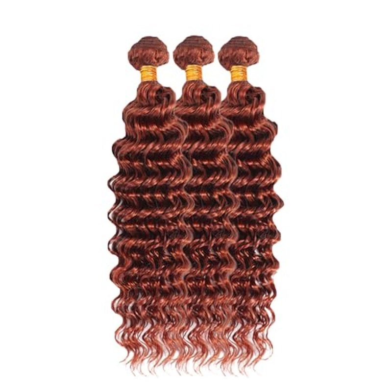 #33 Reddish Brown Bundles Human Hair Deep Wave 3 Bundles 14 16 18 Inch Unprocessed Brazilian Virgin Remy Copper Red Deep Wave Bundle Human Hair Extensions For Black Women