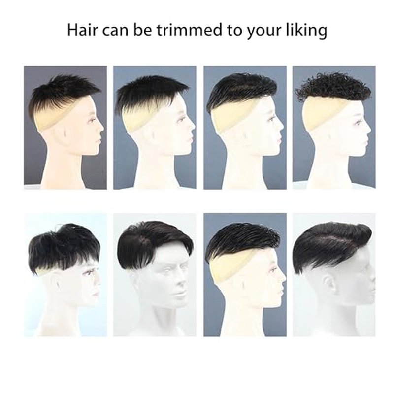 Untrimmed Hand Tied Lace/Slik Base Toupee with Biological Scalp Toupee Human Hair Extension Clip in Hairpieces Topper Top HairPiece for Men (5.9"*7.9", Slik Base Toupee, Natural Black)