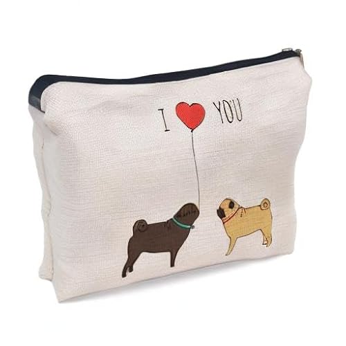 Ayxvt Cute Dog Couple Decorative Women's Makeup Bag, Zipper Pouch Travel Toiletry for Pug Lovers