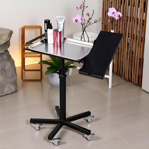 POARMEEY Mobile Tattoo Tray Cart with Wheels, Height Adjustable Stand, Removable Steel Tray, Rolling Tray for Salon and SPA Use