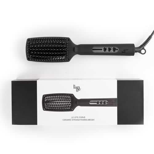 L'ANGE HAIR Le Vite Curve Ceramic Straightening Brush | Heated Straightener Flat Iron for Smooth, Anti Frizz Hair | for All Hair Lengths | Hot Styling Brush for Effortless Straightening (Black)