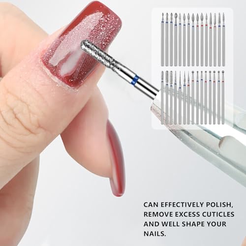 Nail Drill Bits, Diamond Cuticle Drill Bits for Electric Nail File, Cuticle Bits, Diamond Manicure Bits, Brocas para Drill Nails, 3/32 inch 30PCS Kit